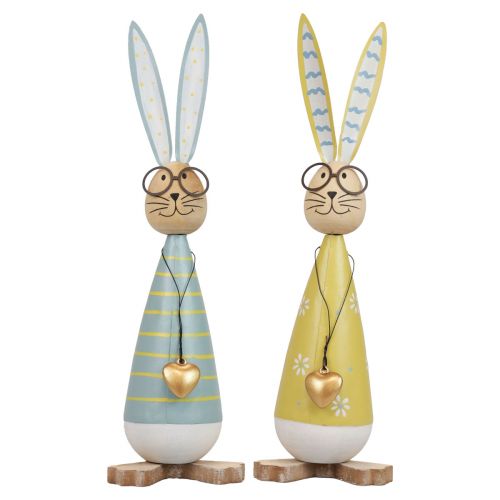 Artículo Conejito decorativo con gafas Decoración de Pascua madera metal Conejito de Pascua 29cm 2 piezas