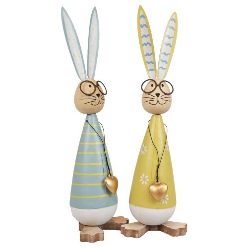 Artículo Conejito decorativo con gafas Decoración de Pascua madera metal Conejito de Pascua 29cm 2 piezas