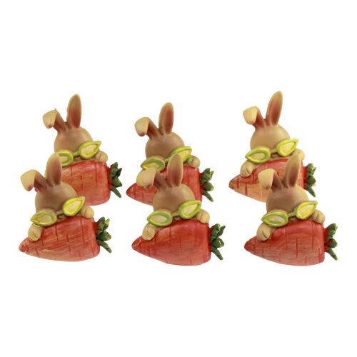 Floristik24 Conejito decorativo con zanahoria Figuras decorativas de conejitos de Pascua Al. 5,5 cm 6 piezas