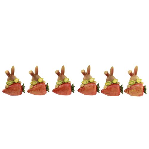 Artículo Conejito decorativo con zanahoria Figuras decorativas de conejitos de Pascua Al. 5,5 cm 6 piezas