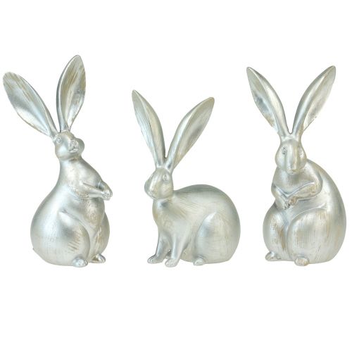 Artículo Conejitos decorativos figuras decorativas plateadas Pascua 17,5x20,5cm 3ud