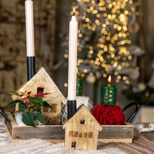 Artículo Casa decorativa portavelas decorativo de madera negro 10,5×3,5×13cm