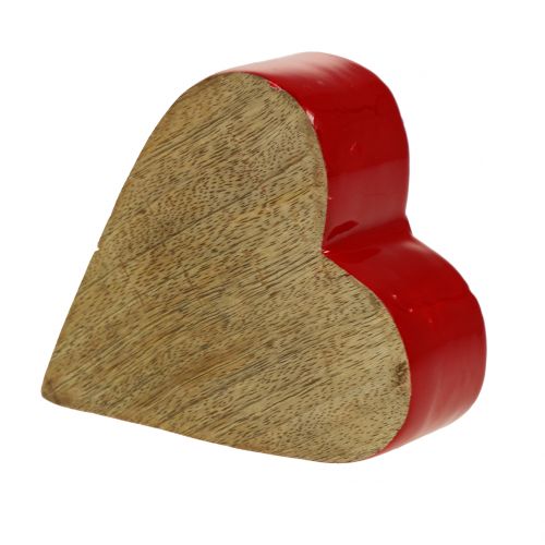 Deco corazón madera rojo, naturaleza 11cm x 9.5cm