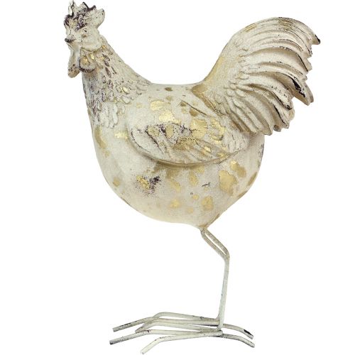 Floristik24 Pollos decorativos oro blanco gallo gallina vintage L13cm 2 piezas