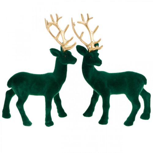 Artículo Deco ciervos decoración navideña verde y dorado figuras de ciervos 20cm 2 piezas