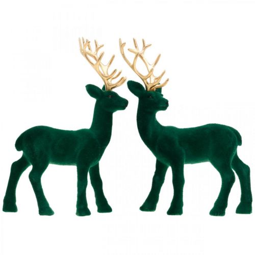 Artículo Deco ciervos decoración navideña verde y dorado figuras de ciervos 20cm 2 piezas