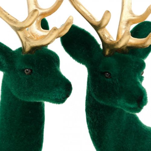 Artículo Deco ciervo verde y dorado decoración navideña figuras ciervos 20cm 2pcs