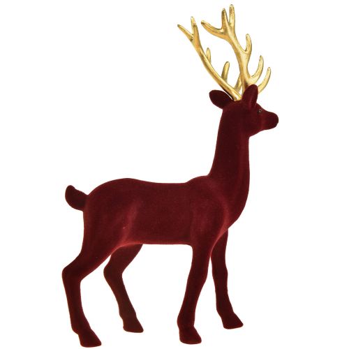 Artículo Figura decorativa ciervo reno burdeos dorado flocado Al. 37 cm