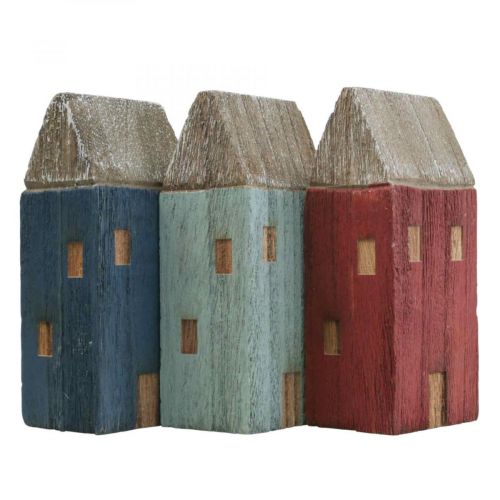 Floristik24 Deco Casas de Madera Shabby Chic Marine Deco H14cm 3pcs