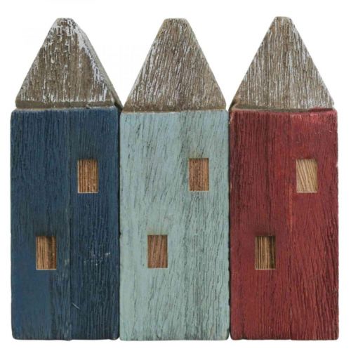Floristik24 Deco Casas de Madera Shabby Chic Marine Deco H14cm 3pcs