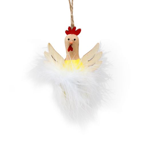 Artículo Pollo decorativo Decoración de Pascua para colgar decoración de madera H8cm 6 piezas