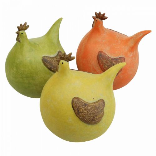 Floristik24 Deco Pollo Colorido Decoraciones de Pascua Verde/Amarillo/Naranja 13cm 3pcs