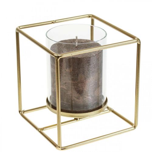 Floristik24 Portavelas decorativo metal dorado farol cristal 12×12×13cm