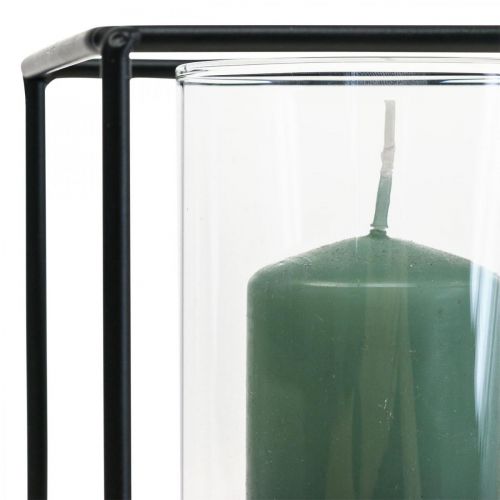 Portavelas decorativo farol de metal negro cristal 12×12×13cm