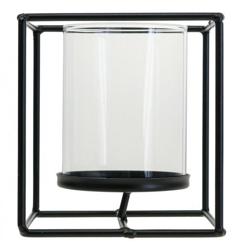Floristik24 Portavelas decorativo farolillo metal negro cristal 12×12×13cm