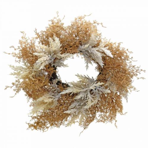 Artículo Corona decorativa crema de hierba de pampa artificial, corona de puerta marrón Ø60cm