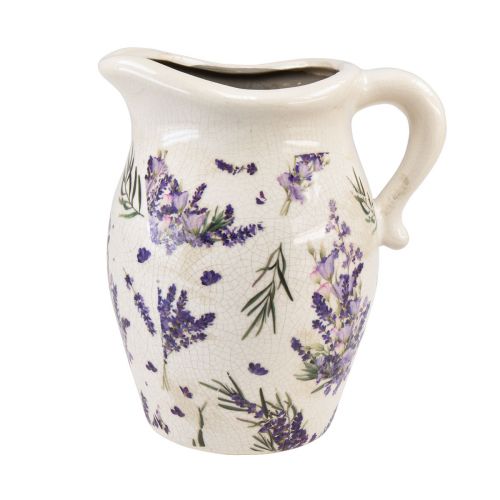 Floristik24 Jarra decorativa de gres, decoración de mesa color crema, violeta, lavanda, Al. 21 cm