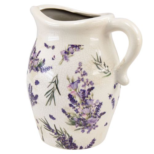Floristik24 Jarra decorativa de gres, decoración de mesa color crema, violeta, lavanda, Al. 21 cm