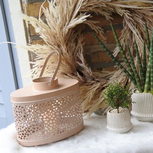 Farol decorativo ovalado farol rosa decoración de mesa metal 27×16×23cm