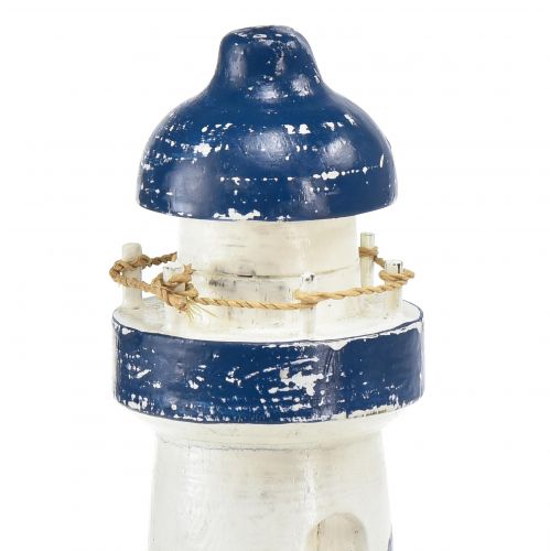 Artículo Faro decorativo madera azul blanco marítimo Ø7,5cm H19cm