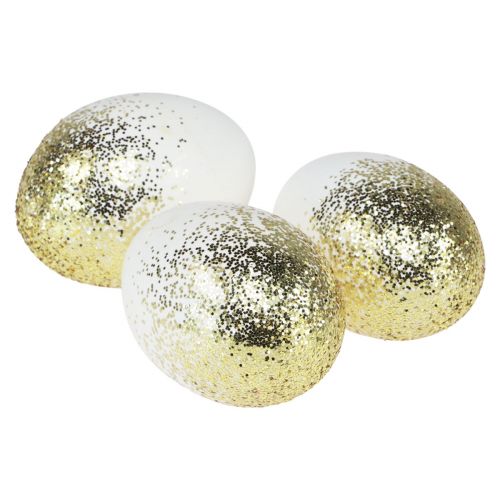 Huevos de Pascua decorativos clara de huevo de ganso auténtico con purpurina dorada Al. 7,5–8,5 cm 10 unidades
