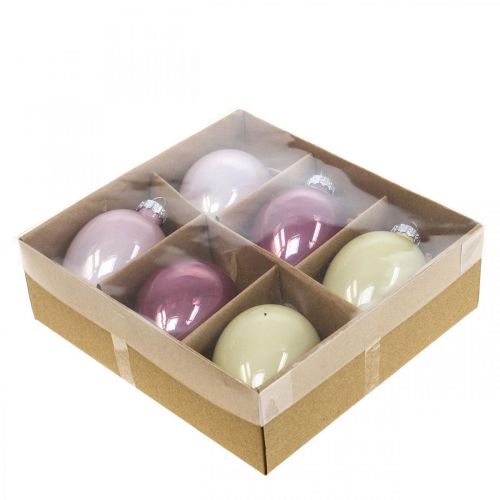 Floristik24 Deco Huevos de Pascua para colgar decoraciones de Pascua de vidrio rosa/verde 6 piezas