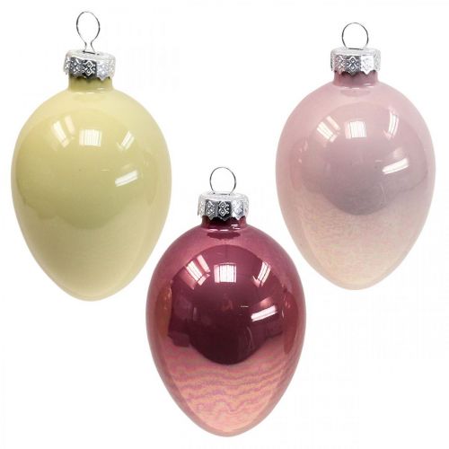 Floristik24 Deco Huevos de Pascua para colgar decoraciones de Pascua de vidrio rosa/verde 6 piezas