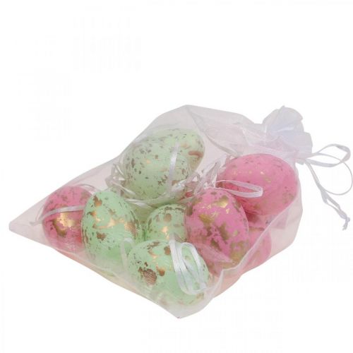 Floristik24 Deco huevos de Pascua para colgar adornos de Pascua rosa/verde/dorado 12 piezas