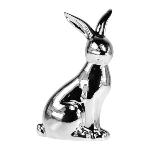 Floristik24 Conejito de Pascua Decorativo Conejito Decorativo de Cerámica Sentado Plata Al. 23 cm