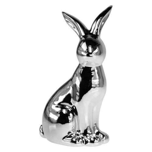 Floristik24 Conejito de Pascua Decorativo Conejito Decorativo de Cerámica Sentado Plata Al. 23 cm