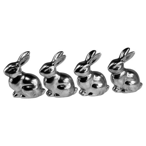 Artículo Conejito de Pascua decorativo Decoración de Pascua plateada Conejito sentado H9cm 4 piezas