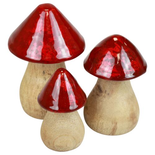 Artículo Setas decorativas Setas de madera rojo brillo decoración otoñal Al.6/8/10cm juego de 3