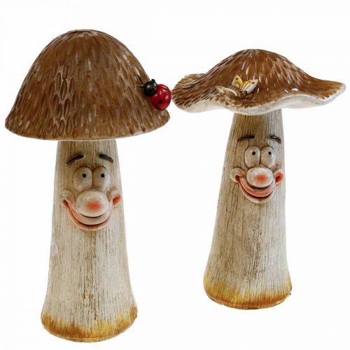 Floristik24 Setas decorativas Decoración otoñal setas graciosas Ø15/12cm H22/25cm 2pcs