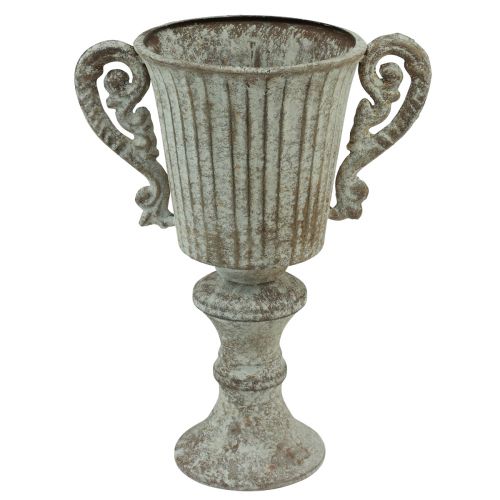 Floristik24 Taza Decorativa Cáliz Metal Marrón Antiguo Blanco Ø12cm H26cm