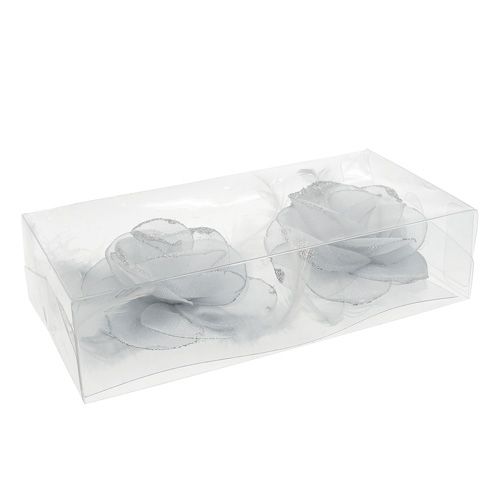 Floristik24 Rosa decorativa con clip Ø10cm plata 2pcs