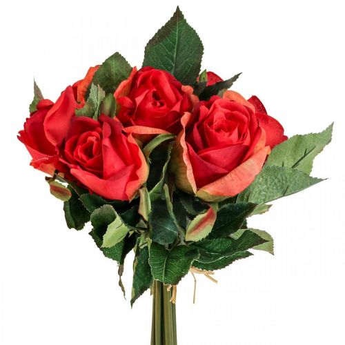 Floristik24 Ramo de rosas decorativas flores artificiales rosas rojas H30cm 8 piezas