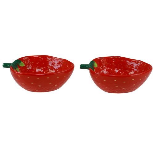 Floristik24 Cuenco decorativo cuenco de cerámica fresa rojo 12,5×15,5cm 2ud