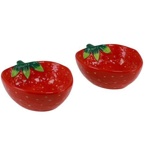 Floristik24 Cuenco decorativo cuenco de cerámica fresa rojo 12,5×15,5cm 2ud