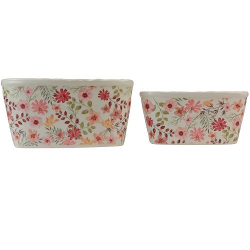 Floristik24 Cuenco decorativo con anémonas cuenco de cerámica ovalado 27/23cm juego de 2
