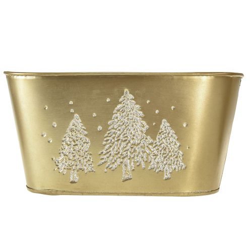 Artículo Cuenco decorativo macetero ovalado para árbol de Navidad dorado 24×13×12,5cm