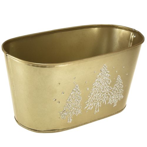 Cuenco decorativo macetero ovalado para árbol de Navidad dorado 24×13×12,5cm