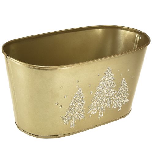 Floristik24 Cuenco decorativo macetero ovalado para árbol de Navidad dorado 24×13×12,5cm