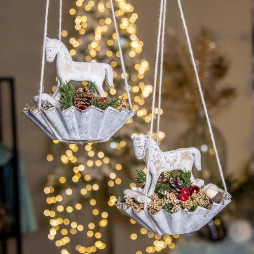 Floristik24 Caballito balancín decorativo navidad blanco 13x4,5x11,5cm 3uds