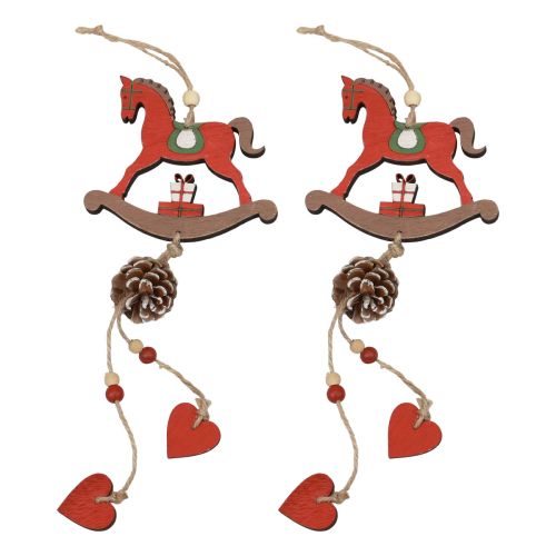 Artículo Caballo balancín decorativo, decoración colgante de madera, Navidad, rojo, 37cm, 2 uds.