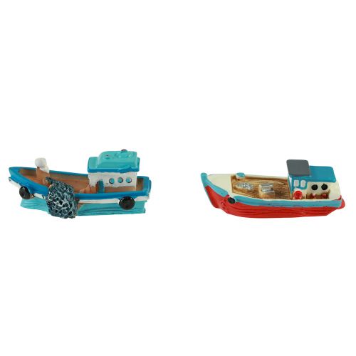Artículo Barco decorativo barco azul rojo decoración de mesa marítima 5cm 8 piezas
