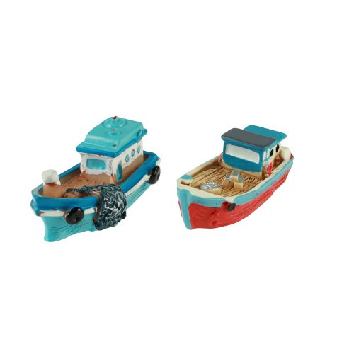 Artículo Barco decorativo barco azul rojo decoración de mesa marítima 5cm 8 piezas