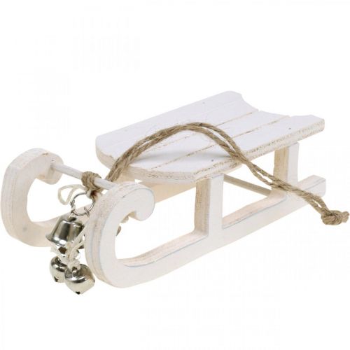 Artículo Trineo decorativo blanco plateado con cordón de campana L13cm 4 piezas