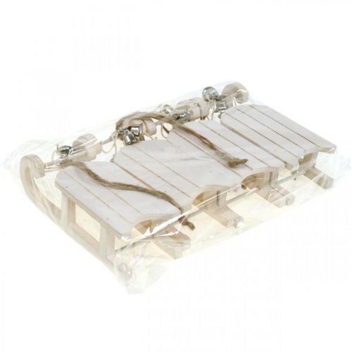 Artículo Trineo decorativo blanco plateado con cordón de campana L13cm 4 piezas