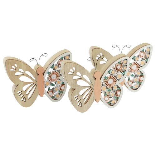 Artículo Flores decorativas de madera de mariposa 15x12cm natural/colorido 3ud