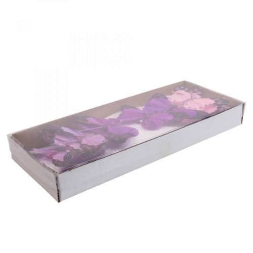 Floristik24 Deco mariposa en alambre plumas mariposas violeta/rosa 9,5cm 12uds